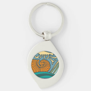 Porte-clés Blue Ocean Waves Nautilus Seashell Motif Nouveau