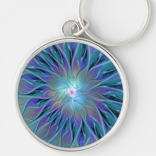 Porte-clés Blue Purple Flower Dream Abstrait Fractal Art (Devant)