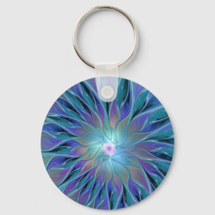 Porte-clés Blue Purple Flower Dream Abstrait Fractal Art