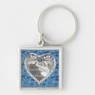 Porte-clés Blue Square Diamond Heart Frame Keychain