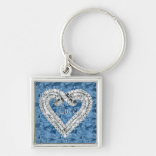 Porte-clés Blue Square Love Diamond Heart Keychain