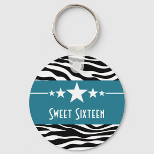 Porte-clés Blue Stars Zebra Print Sweet 16 Keychain
