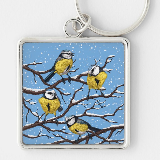 Porte-clés Blue tit birds en hiver (Devant)