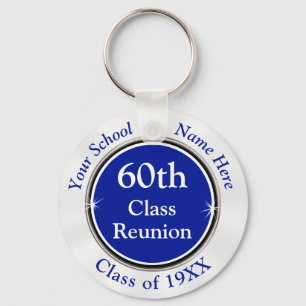 Porte-clés Blue White Customizable, 60th Class Reunion Gifts