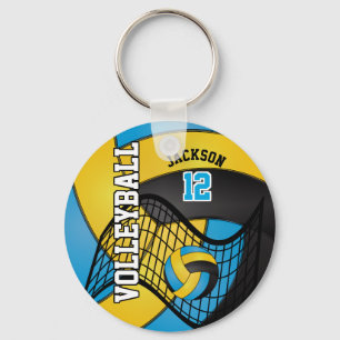 Porte-clés Blue, Yellow and Black Volleyball Design