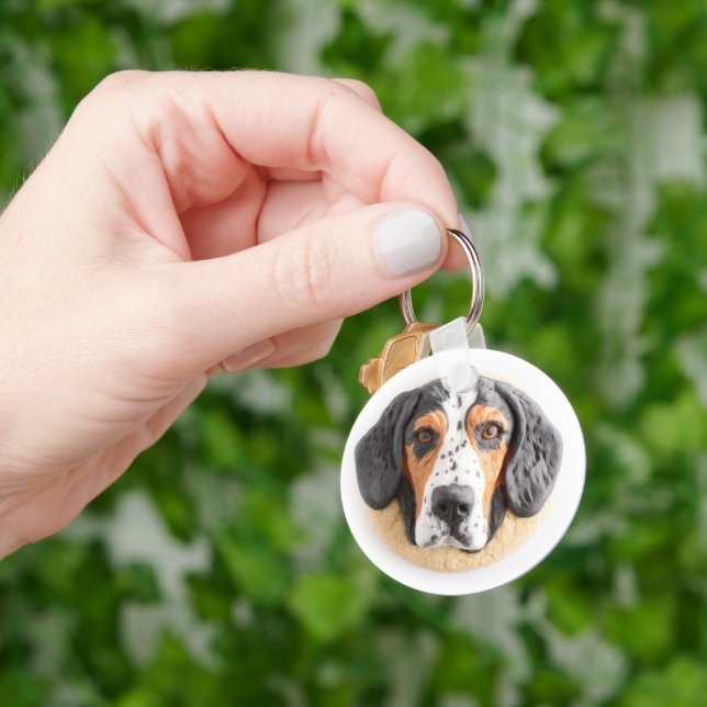 Porte-clés Bluetick Coonhound Dog 3D inspiré (main)