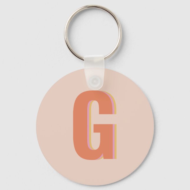 Porte-clés Blush et Orange Rétro Typographie Monogramme Initi (Recto)