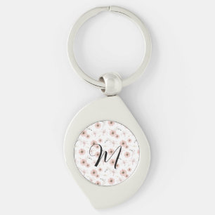 Porte-clés Blush Rose Fleurs Art Monogramme Aquarelle