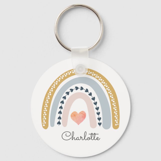 Porte-clés Boho féminin personnalisé arc-en-ciel (Recto)
