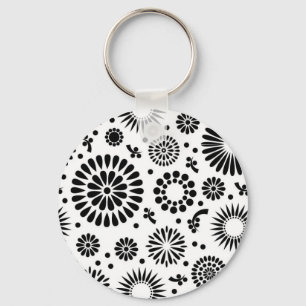 Porte-clés Boho fleurs Motif floral vectoriel noir et blanc