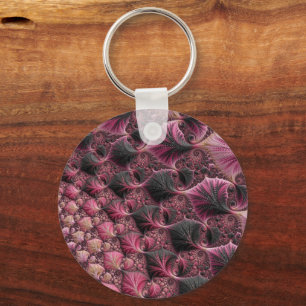 Porte-clés Boho Funky Éclectique Rose Noir Abstrait Fractal