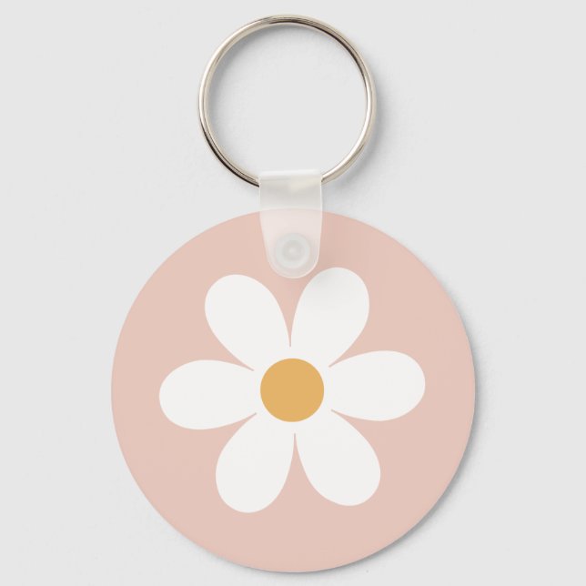 Porte-clés Boho rose marguerite rétro (Recto)