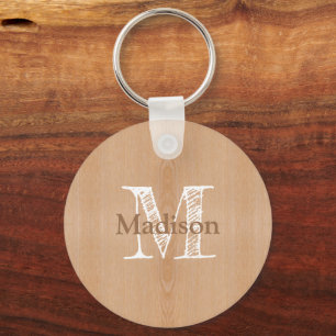 Porte-clés Bois brun clair grain Monogramme personnalisé