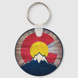 Porte-clés Bois rustique Colorado drapeau montagnes porte - c