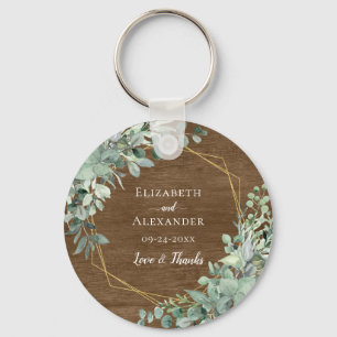 Porte-clés Bois rustique Eucalyptus Verdure Mariage aquarelle
