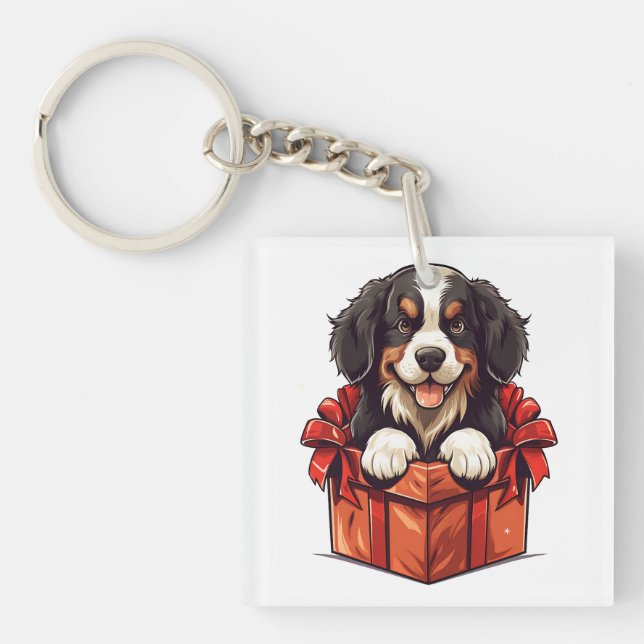 Porte-clés Boîte cadeau de Noël Bernese Mountain Dog (Devant)