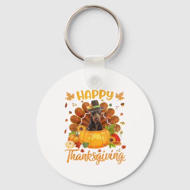 Porte-clés Bon thanksgiving Doberman Chien Turquie Citrouille (Recto)