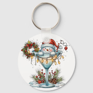 Porte-clés Bonhomme de neige buvant Santa Joyeux N