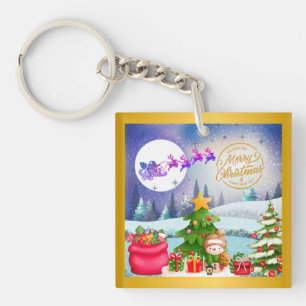 Porte-clés Bonhomme de neige Joyeux Noël Arbre Cadeau & Bonne