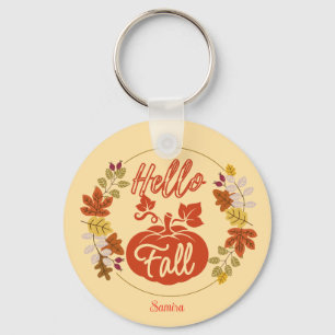 Porte-clés Bonjour Automne Automne Feuilles Citrouille Thanks