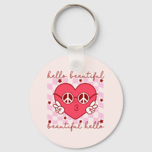 Porte-clés Bonjour Beau Coeur Rose