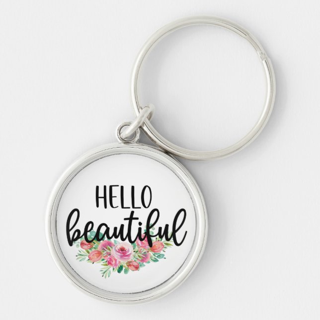 Porte-clés Bonjour belle aquarelle Rose Typographie chic (Devant)