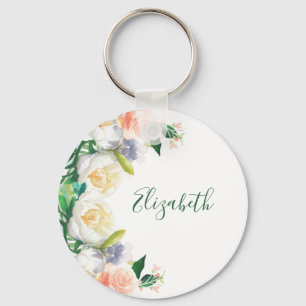 Porte-clés Bonjour Flores luxuriantes été corail blanc jardin