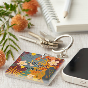 Porte-clés Bonjour Printemps Heure du bonheur, Fleurs tropica