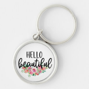 Porte-clés Bonjour Typographie Chic Roses Aquarelle Élégantes