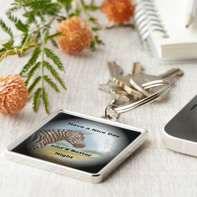 Porte-clés Bonne journée et meilleure nuit imprimé Zebra (Côté)