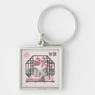 Porte-clés Bonsai fleurs de cerisier rose design graphique as