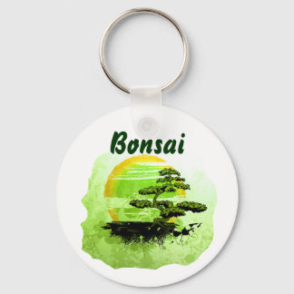 Porte-clés Bonsai Vintage Graphisme, Version verte avec texte