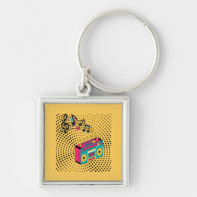 Porte-clés Boombox audio rétro. (Devant)