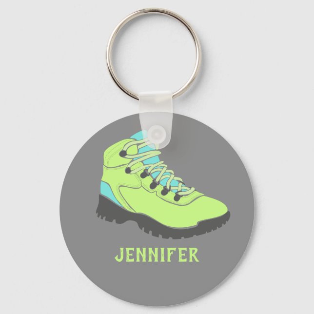 Porte-clés Boot Lime Green Randonnée Personnalisé Gris (Recto)