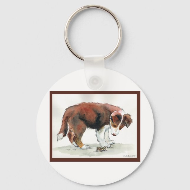 Porte-clés Bordure Collie Puppy & Grasshopper (Recto)