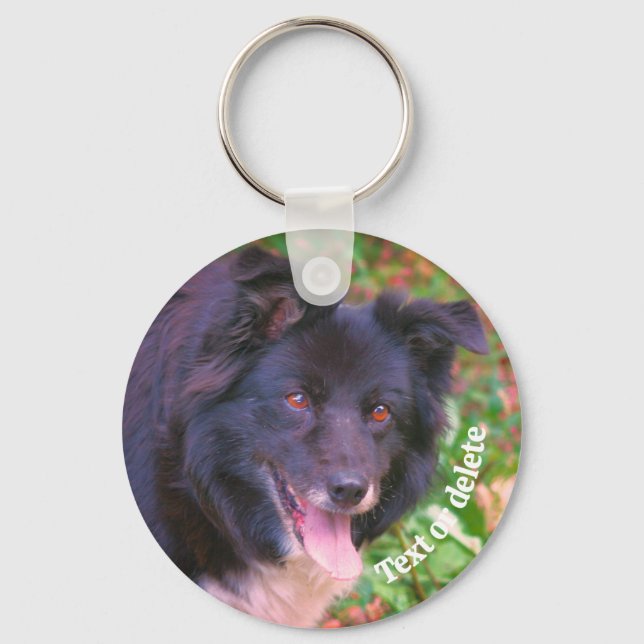 Porte-clés Bordure Collie souriant mignon chien personnalisé (Recto)