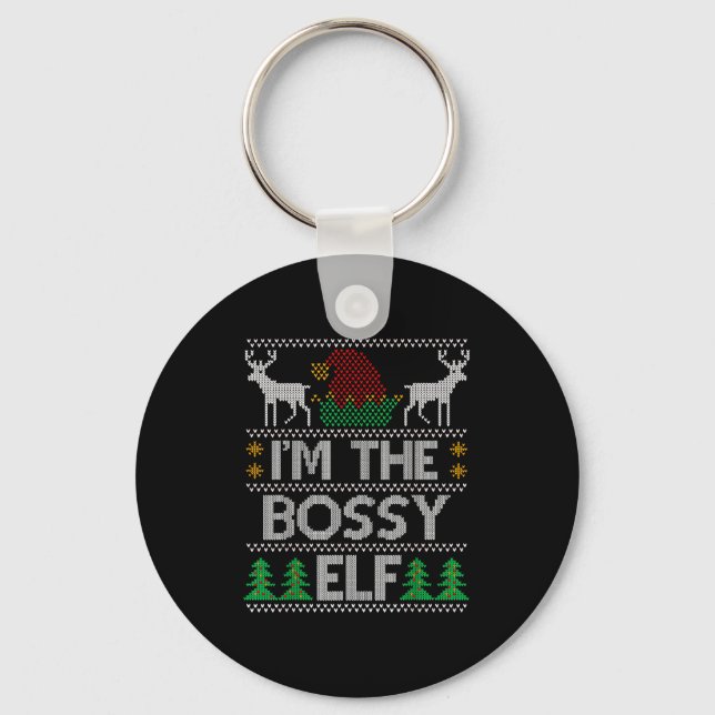 Porte-clés Bossy Elf Matching Family Group Christmas Party Pa (Recto)