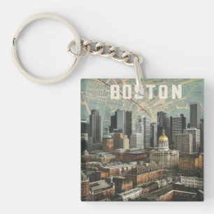 Porte-clés Boston, Boston Massachusetts Ciel Urbain Avec Cart