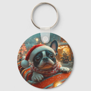 Porte-clés Boston Terrier Dog Roller Dessous de verre Noël