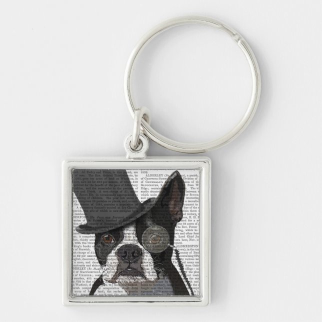 Porte-clés Boston Terrier, Formal Hound et Casquette (Devant)