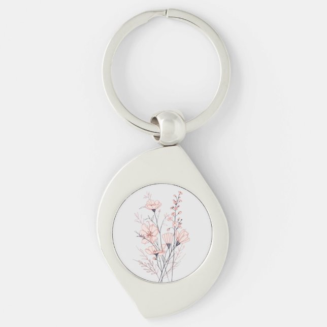 Porte-clés Botanical Floral Illustration | Minimal Nature Aes (Devant)