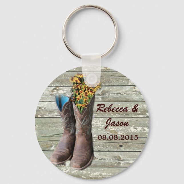 Porte-clés bottes de cowboy mariage campagnard occidental mer (Recto)