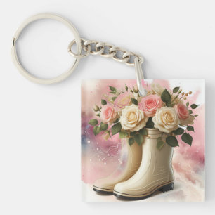 Porte-clés Bottes de pluie et Roses