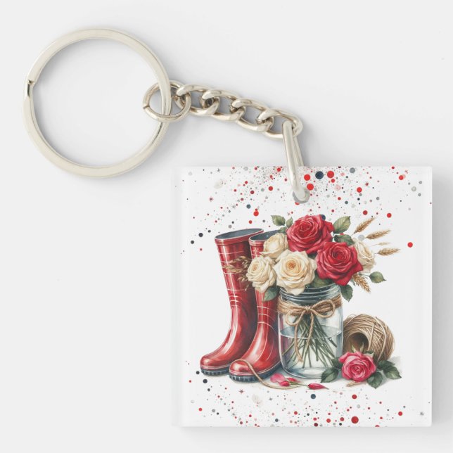 Porte-clés Bottes et Roses de jardin de campagne (Devant)