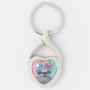 Porte-clés Boucle à clé fleurie Rose Budgie Budgies bleu