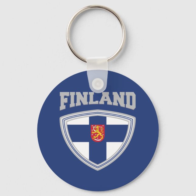 Porte-clés Bouclier et emblème de drapeau de Finlande (Recto)