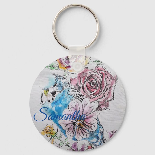 Porte-clés Bougie Bleue & Rose Aquarelle Filles Nom Cercle Cl (Recto)