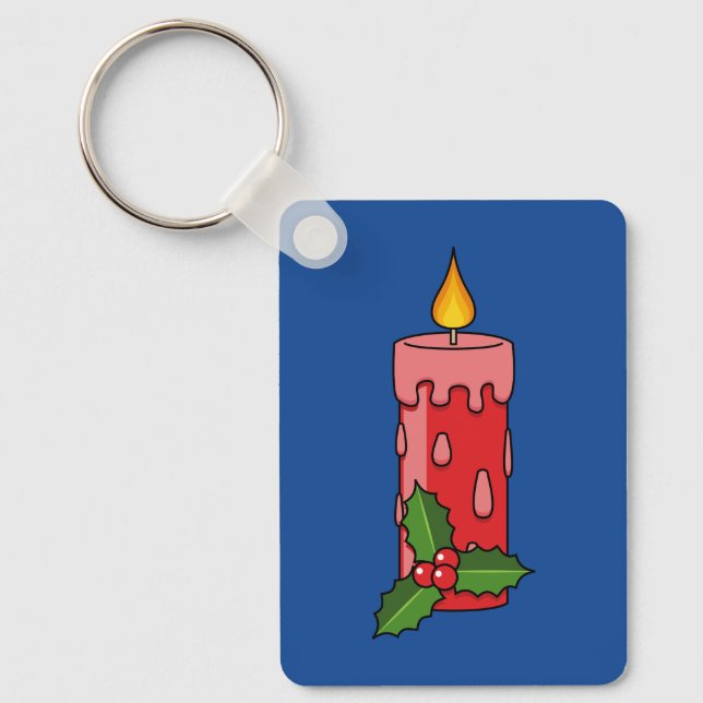 Porte-clés Bougie de Pilier Rouge de Noël avec Holly (Recto)