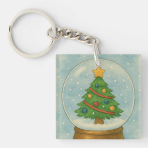 Porte-clés Boule à neige avec sapin de Noël en aquarelle hive