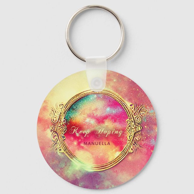 Porte-clés Boule de cristal de galaxie d'aquarelle motivation (Recto)